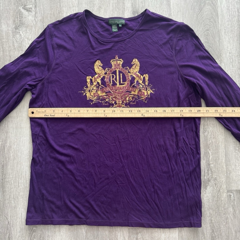 Lauren Ralph Lauren Purple Long Sleeve Cotton Shirt RL Logo Size Womens XL - Picture 3 of 6